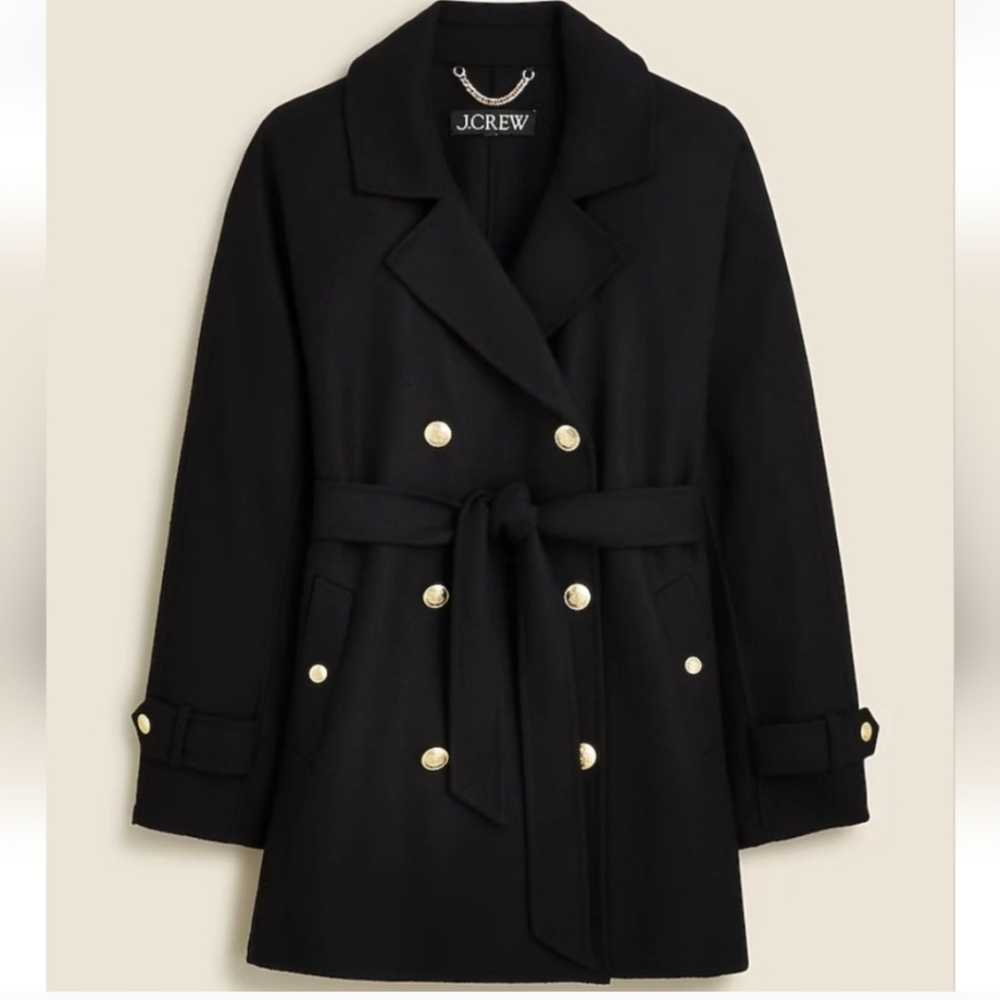 J. Crew Double Faced Wool Shorty Trench - black